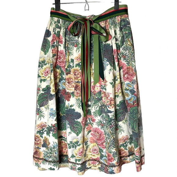 Vintage 50s Ribbon Belt Circle Skirt Lisieres Fleuries Paul Dumas Floral Large - Picture 2 of 10